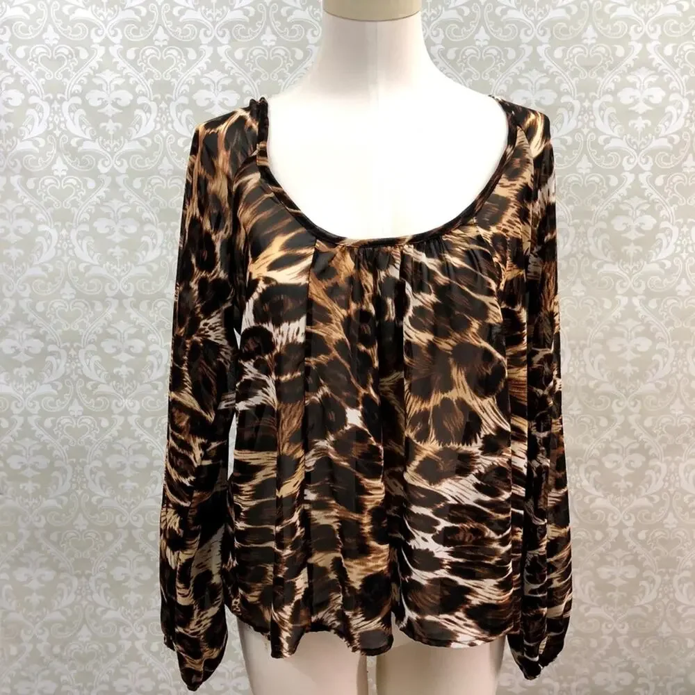 Show Me Your Mumu Small NWT Womens Brown Black Leopard Sheer Popover Blouse - Picture 1 of 6